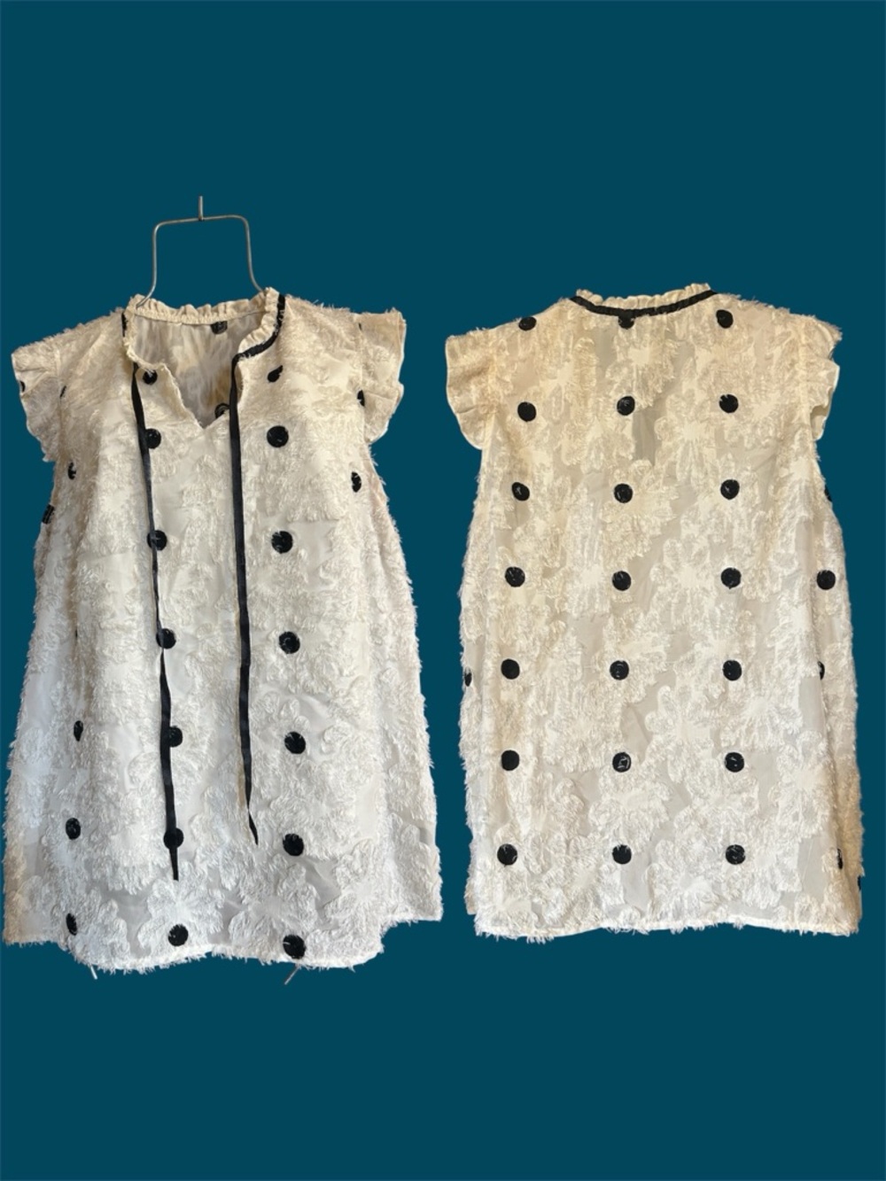 SHEIN Curve Cream Tunic Top with Black Circular Accents 1x